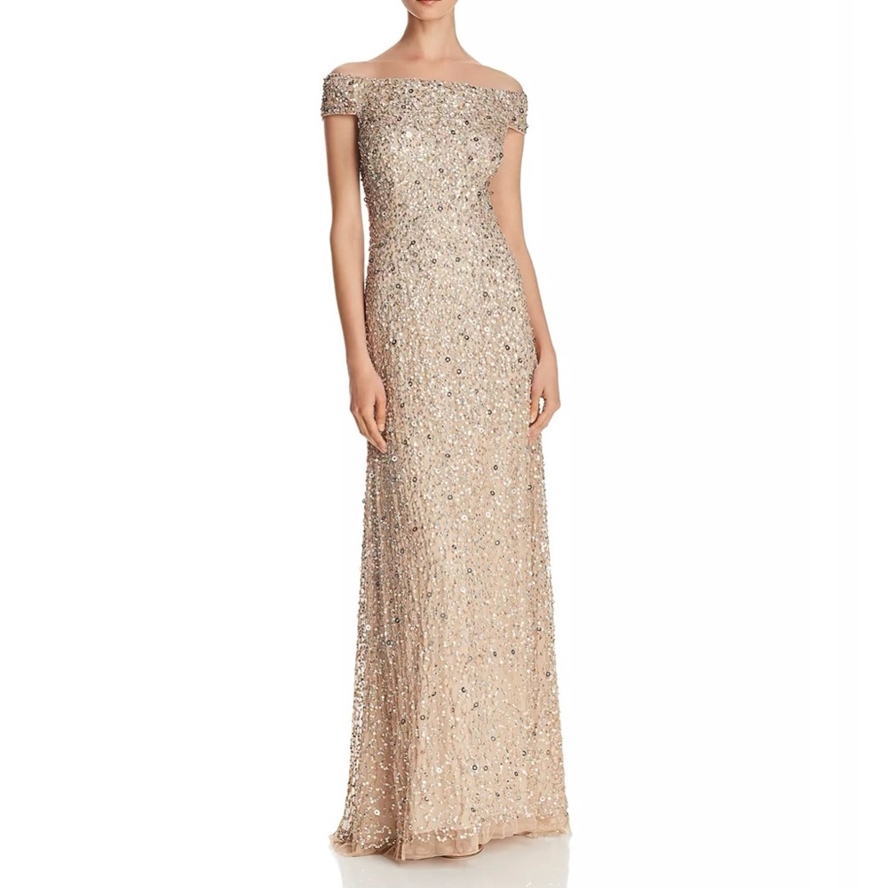 Adrianna Papell
Off-the-Shoulder Sequined Gown - Picture 6 of 10